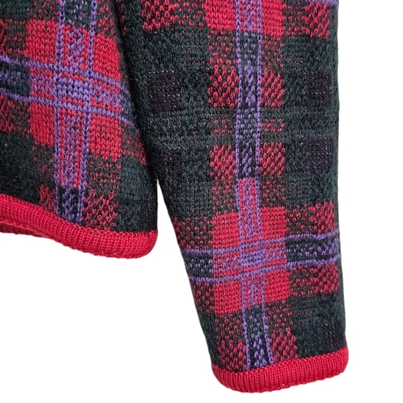 Vintage 90s Grandmacore Boiled Wool Sweater Cardigan Sz Large Red Green Holidays - Picture 10 of 12